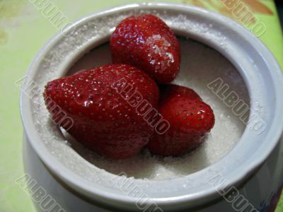 Strawberries in sugarpot
