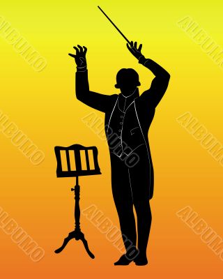 silhouette of a conductor with the music stand