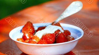 Breakfast strawberries with cream