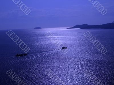 Beautiful night seascape with boats