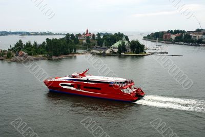 tourist vessel against islands