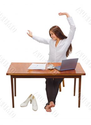 businesswoman with cap of coffee and laptop