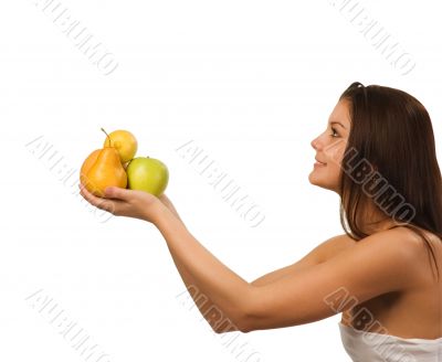 pretty young  girl with fruit