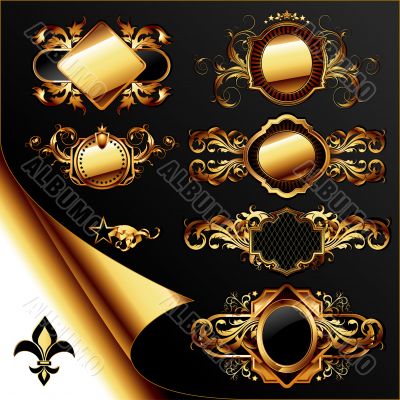 set of ornamental golden labels