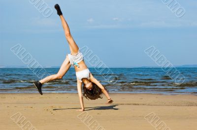 Exercising on the beach