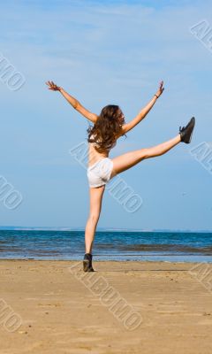 Exercising on the beach