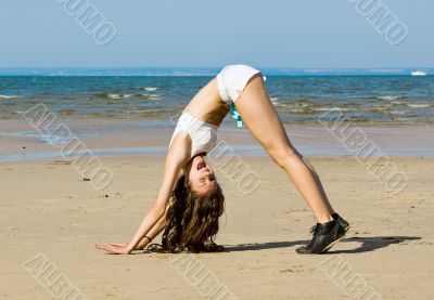 Exercising on the beach
