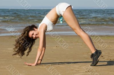 Exercising on the beach