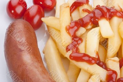 Sausage with a fried potato