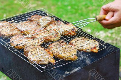Steaks in Barbecue grill