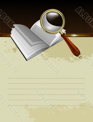  book with magnifying glass background