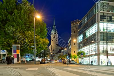 Night street and church