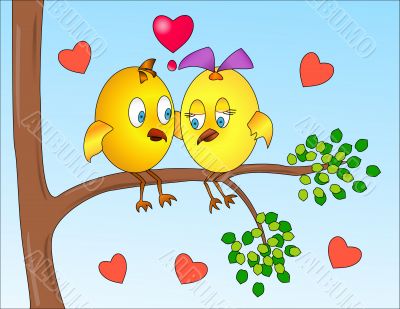 two little birds in a tree