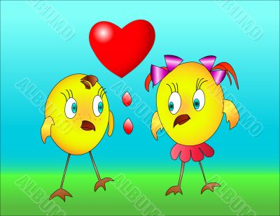 two little birds with a heart