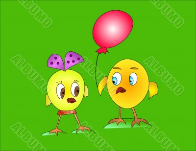 two little birds with the ball