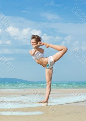 Exercising on the beach