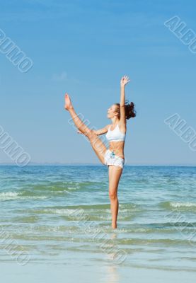 Exercising on the beach