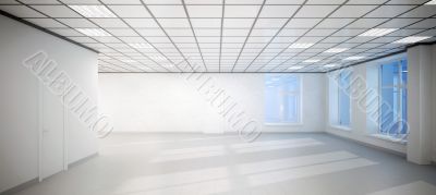 big empty white room office with three windows