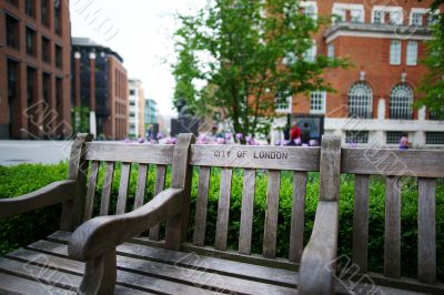 Wooden bench in spring London