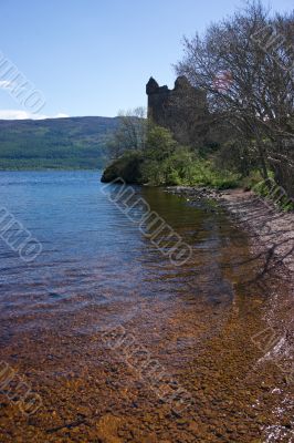 Castle ruins on the lake Loch Ness shore