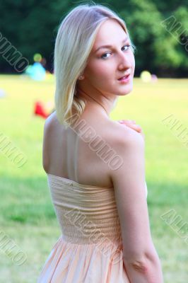 The young girl in park