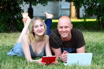 Young married couple in park