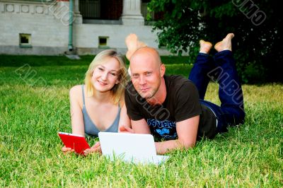 Young married couple in park