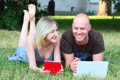 Young married couple in park