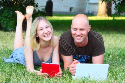 Young married couple in park