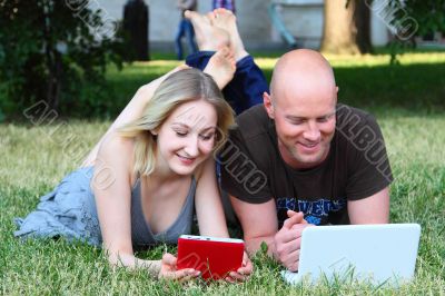 Young married couple in park
