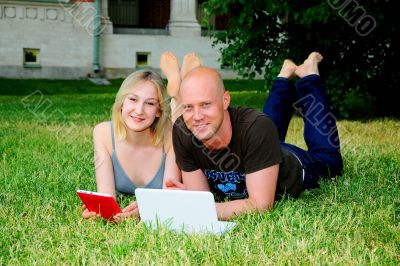 Young married couple in park