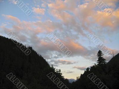 Sunset and the mountain