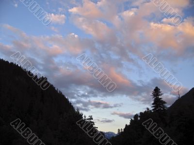 Sunset and the mountain