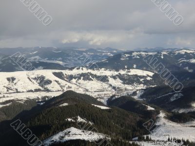 Panorama of winter Carpathians Mountains