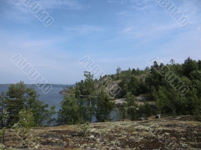 The islands of Ladoga lake covered with a moss