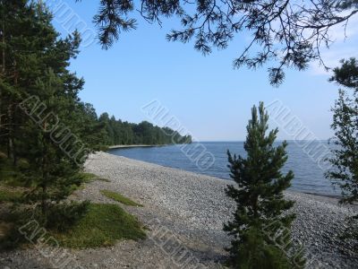 Beach of island of Ladoga lake