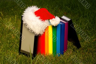 Electronic book reader with Santa`s hat