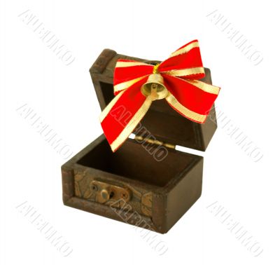 Brown wooden gift box isolated on white