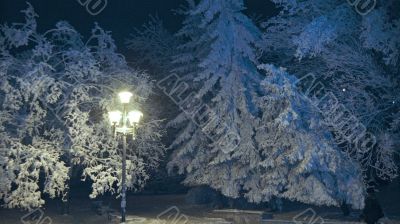 Winter landscape monochrome in blue