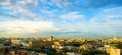 Moscow city center evening skyline