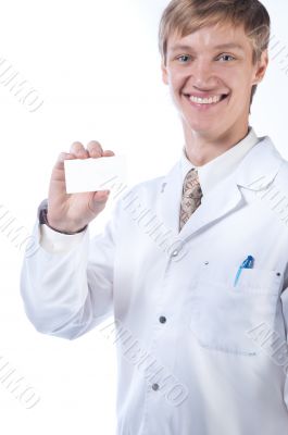 The doctor with the card in a hand