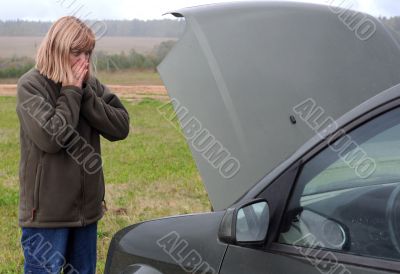 Woman and Her Broken Car