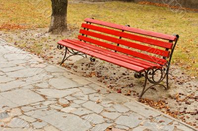 Red bench in park