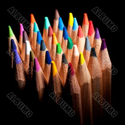 Top view of colored pencils
