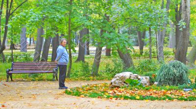 people in a holiday park in autumn
