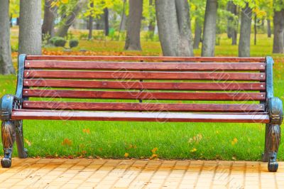 bench in a holiday park in autumn