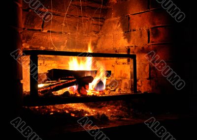 The fire in the fireplace