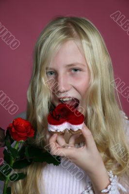 Girl eating a cake
