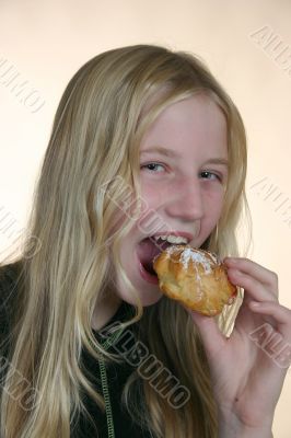 Girl eating a cake