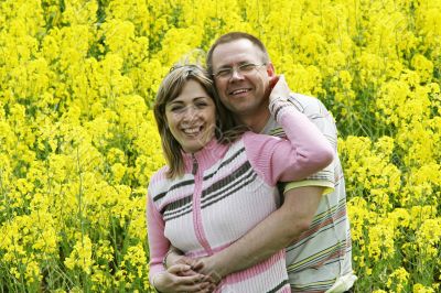Couple in flower meadow